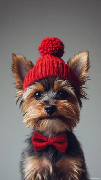 Yorkshire terrier in a bow tie, one of the top rated adorable puppy backgrounds for mobile screens.