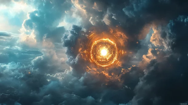 epic iron man hd wallpaper featuring Iron Man hovering under a stormy sky with glowing arc reactor.
