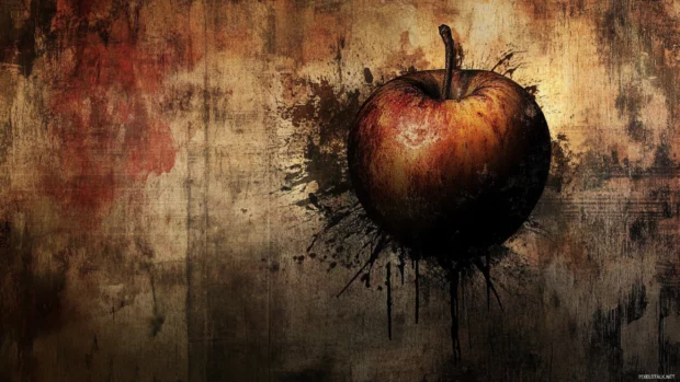 grungy rotten apple artistic background.