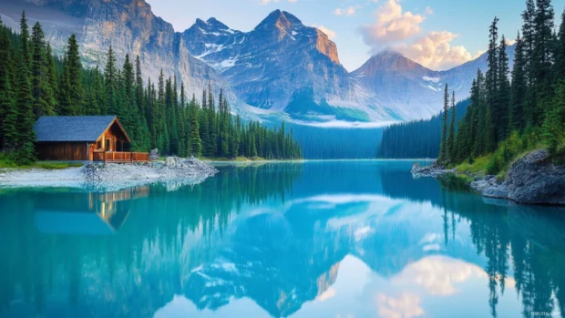 2560x1440 wallpaper HD with Serene alpine lake surrounded by rugged peaks and mirrored reflections capturing nature tranquility.
