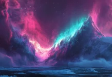 3440x1440 ultra wide capture of a glowing aurora dancing across icy arctic landscapes.