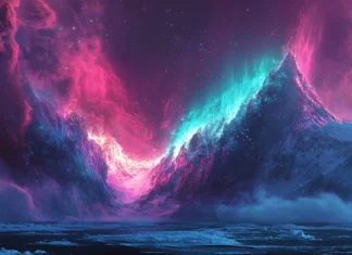3440x1440 ultra wide capture of a glowing aurora dancing across icy arctic landscapes.