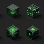 3D cube designs in Green Geometric style with glowing green accents and minimal lighting.