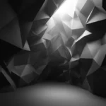 3d black and white geometric wallpaper showing layered polygons emerging from dark void with subtle lighting.