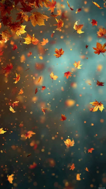 4K fall leaves iphone wallpaper illustrating high resolution tapestry of autumn leaves drifting in gentle breeze.