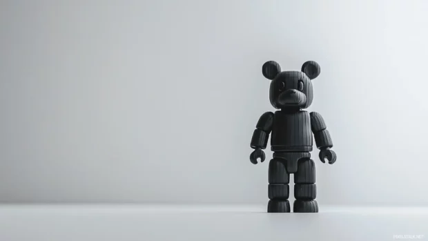 A Bearbrick wallpaper featuring a classic Bearbrick figure standing alone on a white minimalist background.