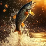 A bass fishing wallpaper for iPhone showing a leaping bass breaking through the water in golden light.