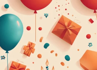 A birthday wallpaper featuring a collection of aesthetic illustrations including balloons, cakes, and gifts.