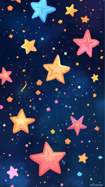 A birthday wallpaper featuring aesthetic illustrations of stars and sparkles creating a festive ambiance.