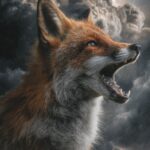 A bold cool fox background hd portrays a roaring fox with viral defiant expression against dark storm clouds.