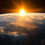 A breathtaking sunset casting light on Earths atmosphere, high resolution satellite imagery.