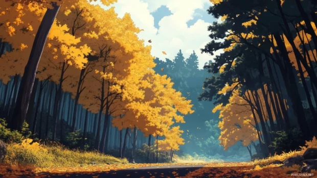 A colorful autumn forest desktop wallpaper in Japan with golden 1.