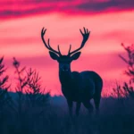 A cool deer silhouette against a dreamy twilight sky.