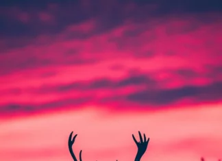 A cool deer silhouette against a dreamy twilight sky.