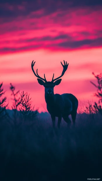 A cool deer silhouette against a dreamy twilight sky.