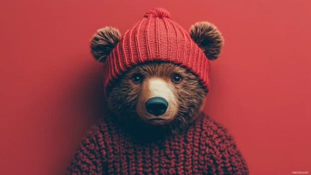 A cozy Teddy Bear in the center with solid color background.