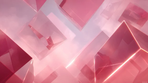 A dynamic geometric field in various pink tones with glowing edges and minimalism.