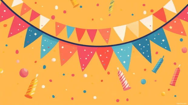 A festive banner stretches across a wide screen in this cheerful laptop birthday wallpaper.