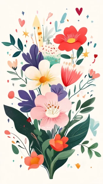 A floral themed birthday wallpaper displaying elegant flowers intertwined with birthday elements.