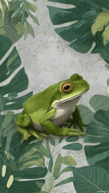 A frog background wallpaper blending realistic frog textures with flat illustration elements in modern style.