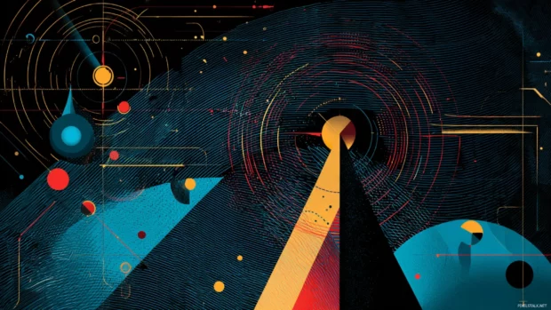 A futuristic approach to Modern Geometric design with abstract data lines and pixel precision.