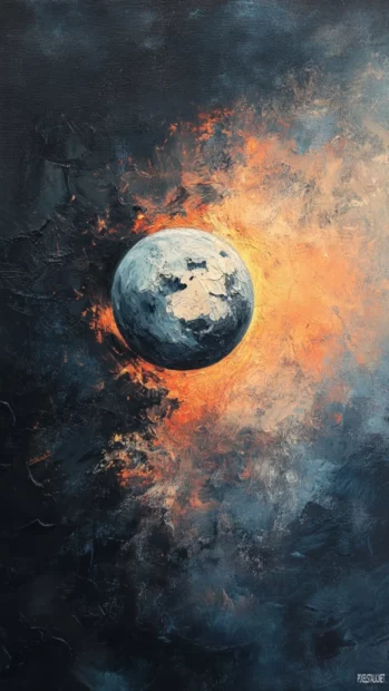 A gentle Earth painted with warm tones in a soft minimal style.