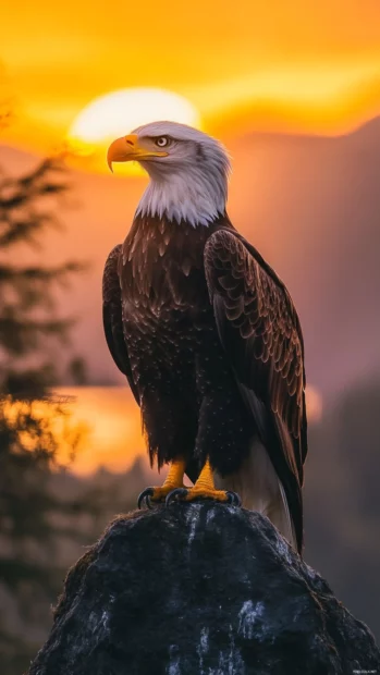 A glowing sunset forms the backdrop in this bold eagle wallpaper 4K for iPhone, highlighting the birds form.