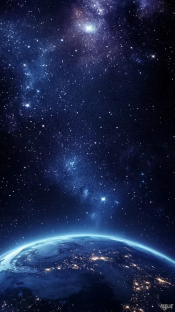 A magical night sky with glowing stars surrounding Planet Earth.
