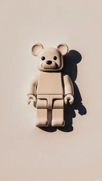 A minimalist Bearbrick design centered with shadow on pale background.
