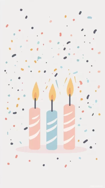 A minimalist birthday wallpaper showcasing soft pastel hues with delicate candles and confetti.