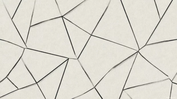 A minimalist black and white geometric wallpaper displaying thin line triangles on smooth ivory canvas.