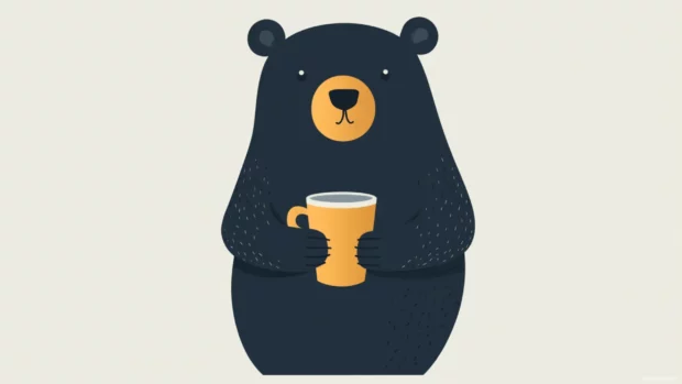 A minimalist design featuring a cool bear holding a cup of coffee.