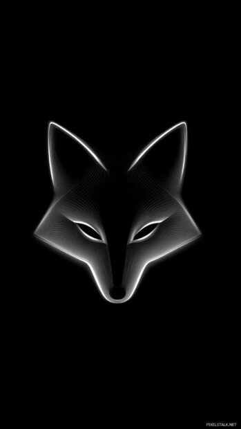 A minimalist iPhone wallpaper of a Cool Fox head logo in grayscale with subtle neon outlines, modern aesthetic.