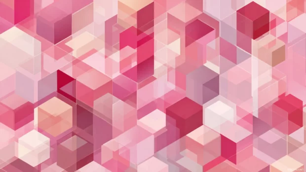 A modern pink geometric wallpaper featuring isometric cubes and subtle reflections.