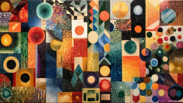 A mosaic of colorful Geometric shapes tiled across the canvas in a seamless arrangement.