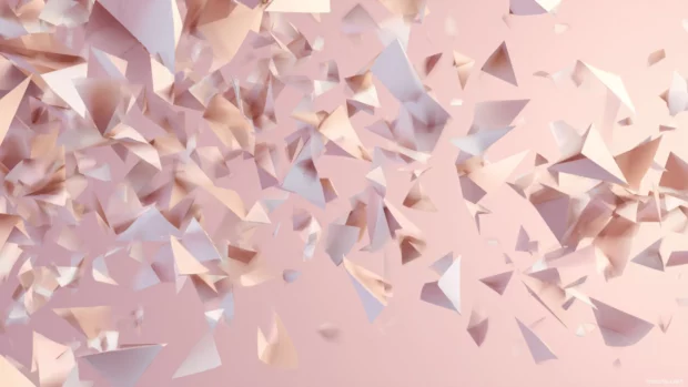 A pastel pink geometric wallpaper showcasing layered triangular shards drifting across pale rose background.