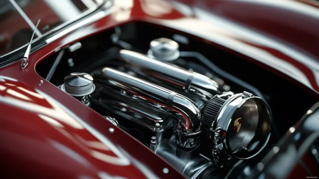 A powerful Porsche close up focusing on the engine details and sleek design captured in high 4K clarity.