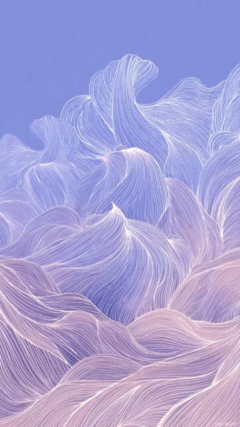 A soothing iPhone wallpaper featuring soft lavender waves and minimal line art.