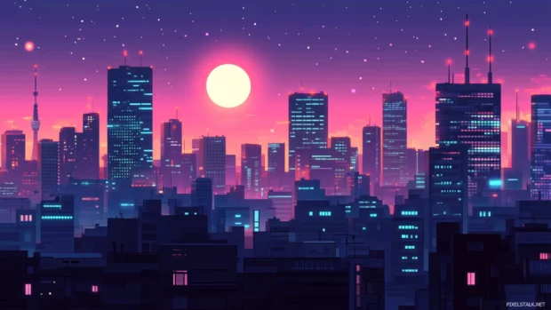 A vibrant Tokyo cityscape at night desktop wallpaper with glowing neon lights.