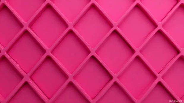 A vibrant pink geometric grid with 3D diamond shapes and a smooth matte finish.