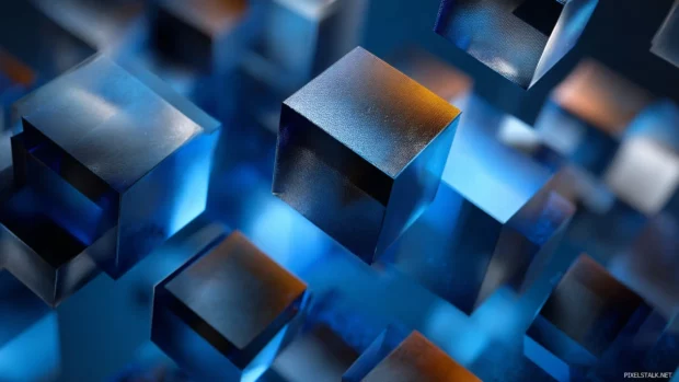 Abstract 3D cubes in a Blue Geometric arrangement with shifting light and perspective.