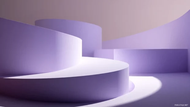 Abstract 3D forms bathed in lavender color light, casting smooth shadows.