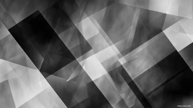 Abstract Black Geometric background with layered translucent shapes in grayscale tones.