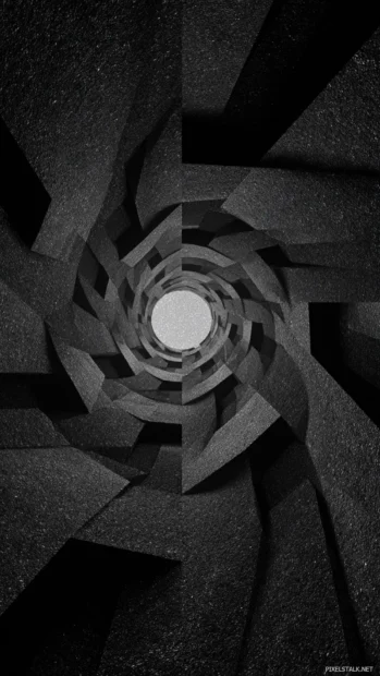 Abstract Black Geometric tunnel effect with narrowing shapes pulling toward the center.