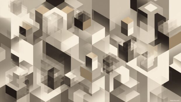 Abstract composition of Geometric cubes in a monochrome palette arranged in an isometric perspective.
