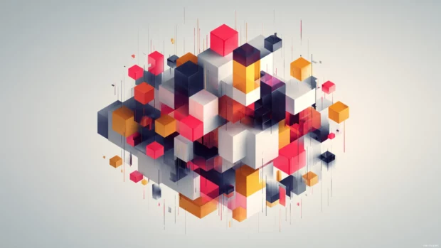 Abstract design made of Modern Geometric cubes and rectangles placed in a floating perspective.