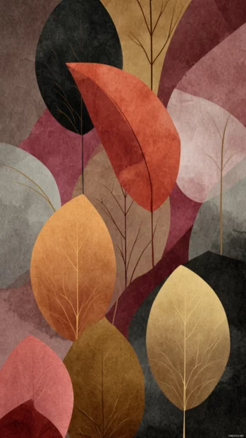 Abstract fall leaves iphone wallpaper with geometric leaf shapes and muted autumn palette creating modern texture.
