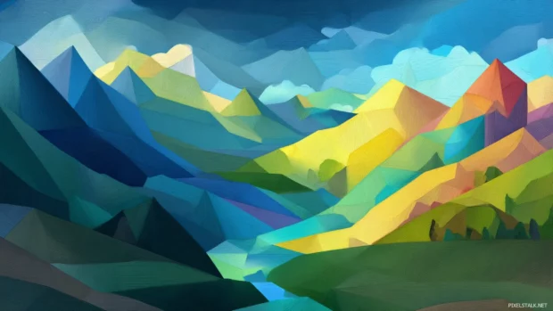 Abstract landscape made from Geometric mountains and valleys in a stylized format.