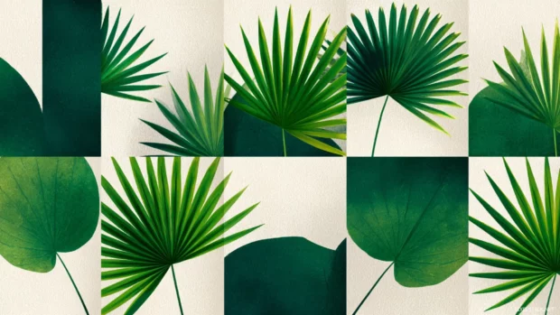 Abstract tiles featuring Palm tree leaves in alternating directions.