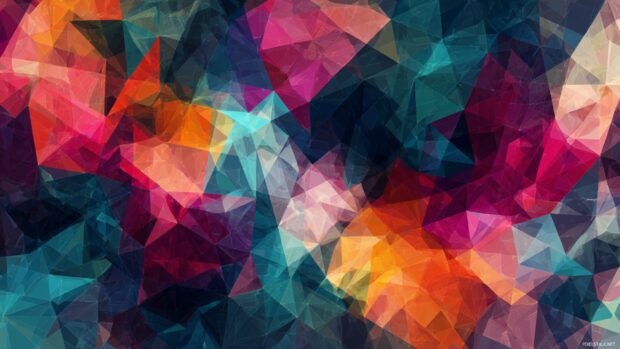Abstract triangle geometric wallpaper combining bold shards of color forming dynamic mosaic across frame.